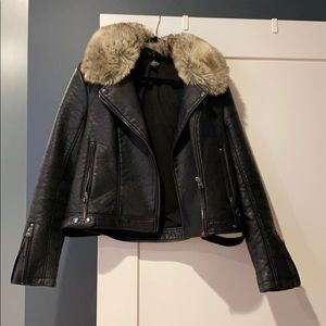 Faux Leather Faux Fur Jacket